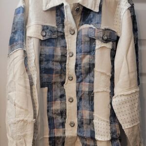 POL Blue and Cream Button-Up Jacket